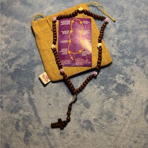 Brown 7-bead rosary of Saint Joseph Elegant Wooden Bead Necklace NWOT #003